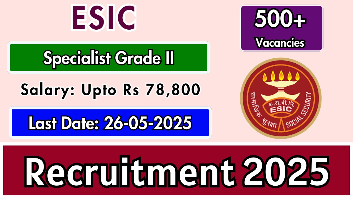 ESIC Recruitment 2025 for 558 Specialist Vacancies