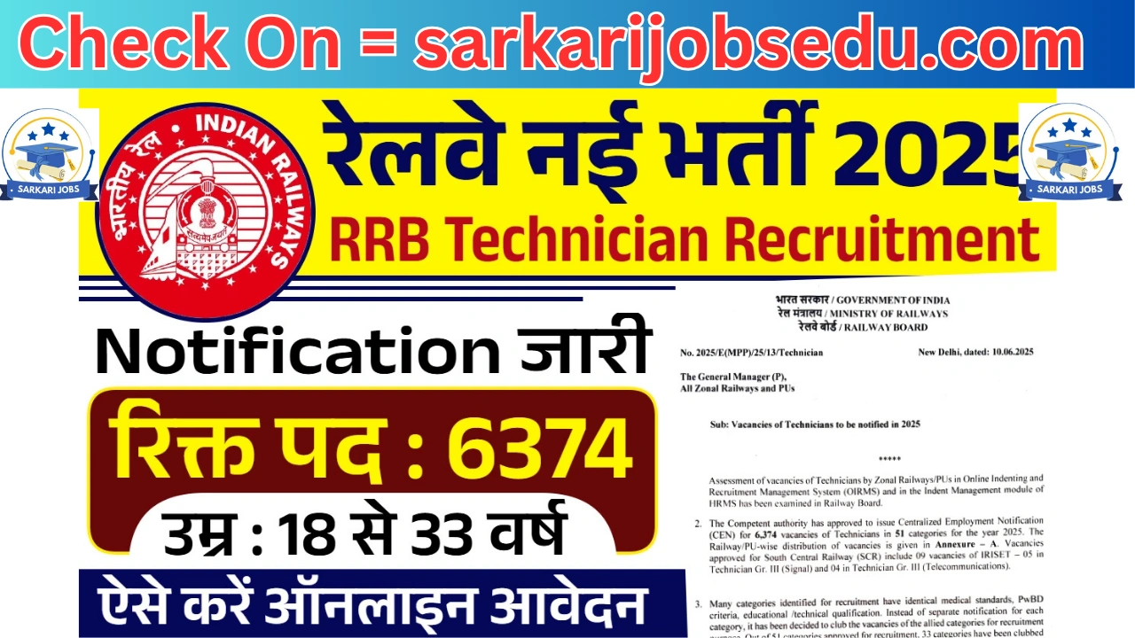 RRB Technician Recruitment 2025 for 6180 Vacancies